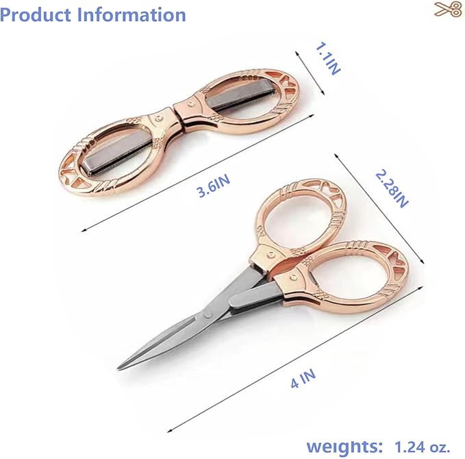 Mini Folding Scissors, Safe Portable Travel Mini Scissors, Stainless Steel Retractable Small Scissors for Home Office, 2 Piece Set (rose gold-A)