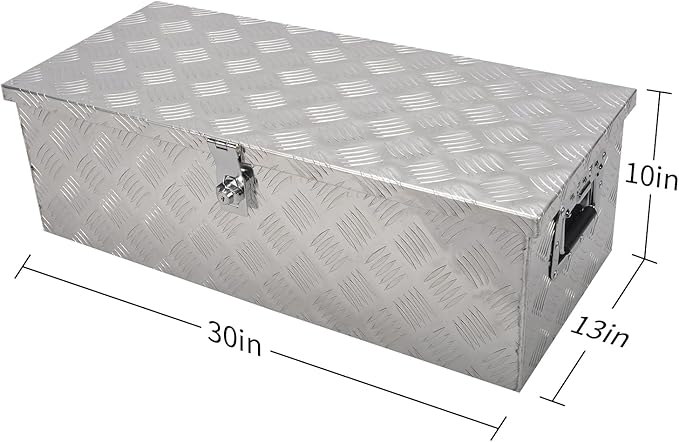30 Inch Aluminum Truck Tool Box With Side Handle, 5 Bar Tread Storage Organizer for Pickup, RVs, Trailers - Silver (30''X13''X10'')