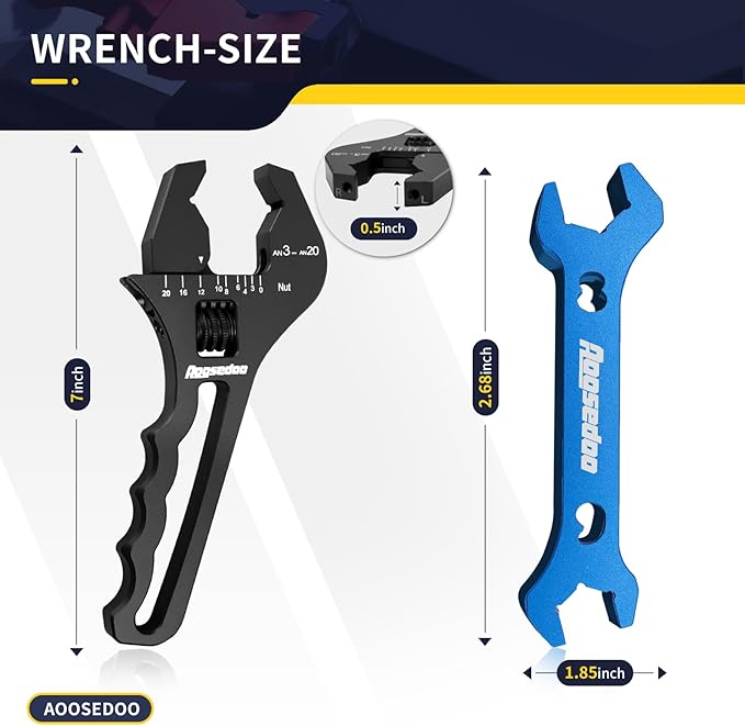 AOOSEDOO 3AN-20AN AN Fitting Wrench AN Fitting Tool for AN Hose Fitting Assembly Adjustable Lightweight Aluminum Black With Double-ended AN Wrench 6AN Socket-AN8 B-nut Blue