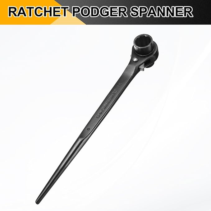 HARFINGTON Scaffolding Podger Ratchet Wrench 18mm x 21mm CR-V 12 Point Double Ended Socket Ratcheting Podger Scaffold Spud Spanner Tool for Auto Repair Mechanical Maintenance, Black