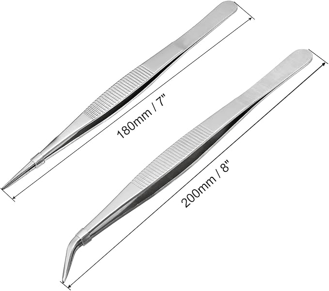 uxcell Stainless Steel Tweezers Set 7-Inch Straight Pointed & 8-Inch with with Serrated Tip