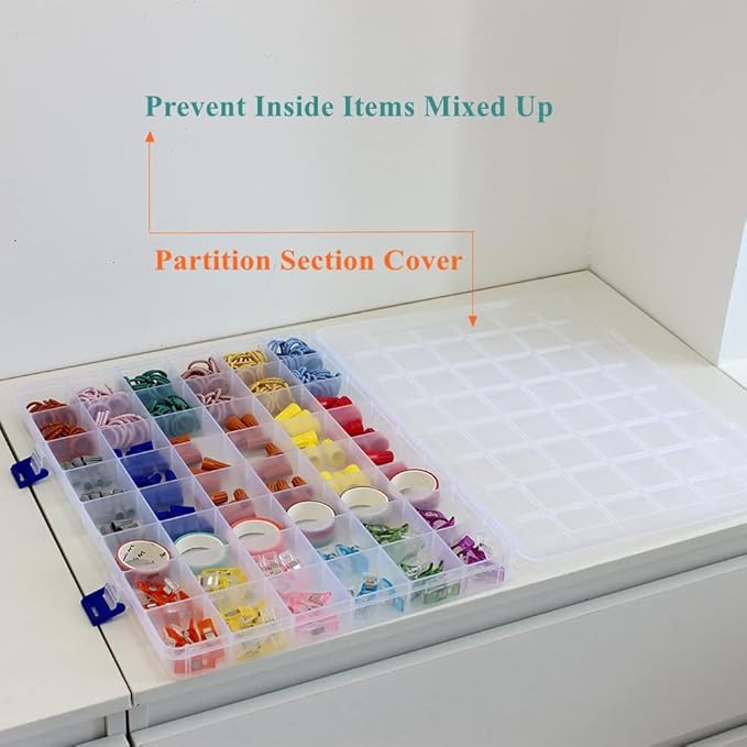 BangQiao 2 Pack Fixed 48 Grids Clear Plastic Divider Storage Box, Transparent Organizer Container Case for Bead, Button, Jewelry, Diamond, Craft, Small Parts, Sewing Kit竊똃IY Accessories