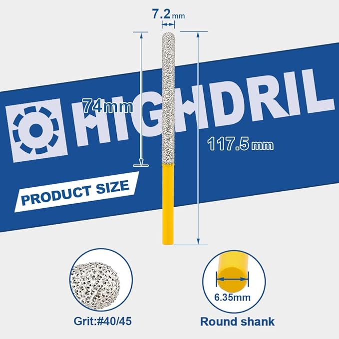 HIGHDRIL Tuck Point Pin Diamond Bit - 2pcs 4 5/8" Length x 1/4" Round Shank Diamond Glitter Bit for Wet/Dry Removing Old Mortar Grinding/Shaping Masonry,Stone,Concrete,Inside Corners