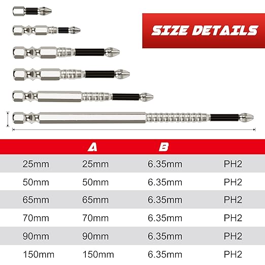 High Magnetic Screw Drill Bit, Strong Magnetic Durability Screwdriver Drill Bit Set, Anti-Slip Drill Bit Set, 25 50 65 70 90 150mm