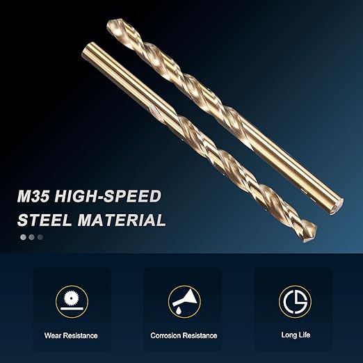 PATIKIL 17/64" Drill Bit, Jobber Straight Shank M35 Cobalt 5% High-Speed Steel 135째 Gold Finish for Stainless Steel Hard Metal - 5 Pack