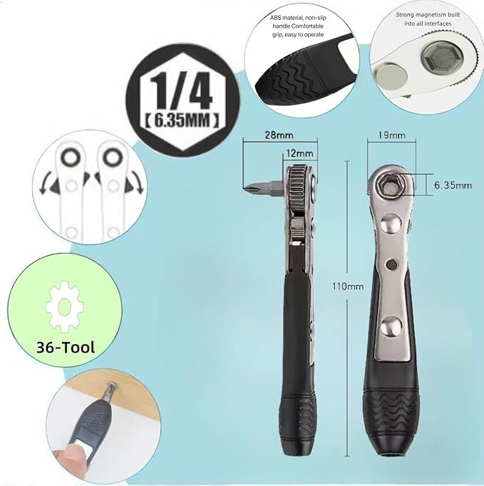 Right angle screwdriver and Precision Screwdriver Set 88 in 1 1/4 mini ratchet wrench S2/CRV Magnetic 1/4 inch bits 90 Degree Offset Dedicated to small spaces Home&Outdoor Portable Tools