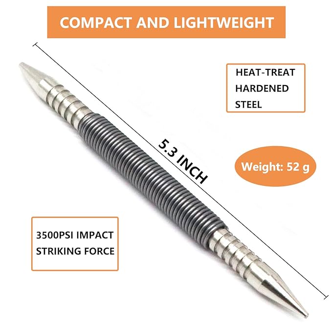 Dual Head Nail Setter, Hammerless 1/32?? 1/16??Spring Nail Set, 3500 PSI Striking Force Counter Punch
