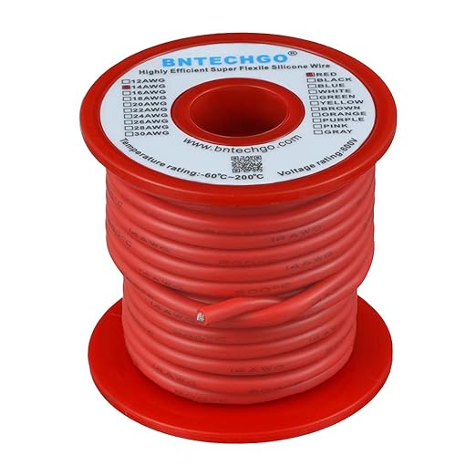 BNTECHGO 14 Gauge Silicone Wire Spool 25 ft Red Flexible 14 AWG Stranded Tinned Copper Wire