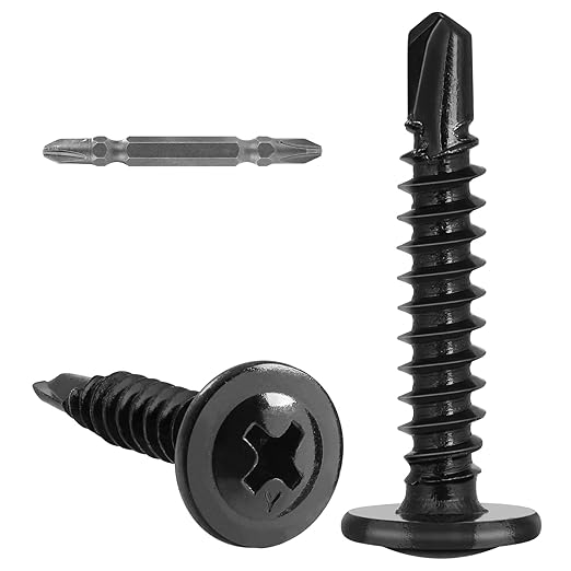 120Pcs #8 x 1-1/2" Self Drilling Screws for Metal,410 Stainless Steel Black Zinc Plated,Self Tapping Sheet Metal TEK Screws,Modified Truss Head