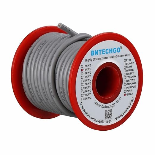 BNTECHGO 14 Gauge Silicone Wire Spool 40 ft Gray Flexible 14 AWG Stranded Tinned Copper Wire