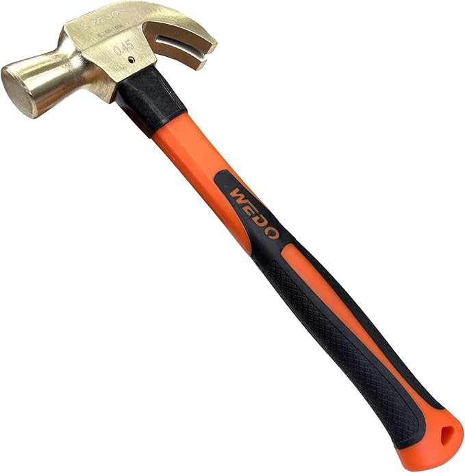 WEDO Non-Sparking Claw Hammer 16oz(1lb), Spark-free Safety Claw Hammer, Aluminum Bronze, Die-Forge, Corrosion Resistant, DIN Standard, 300mm Length