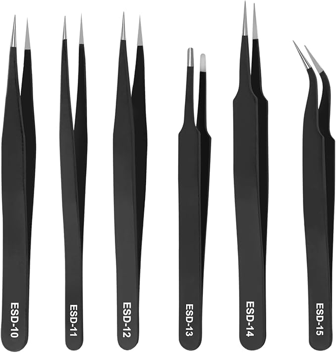 6Pcs Precision Tweezers Set,Upgraded Anti-Static Stainless Steel Tweezers, for Electronics Repair, Model Building, Soldering, Laboratory Work, Craft Essentials