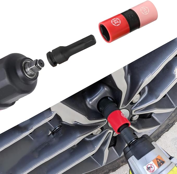 DPTOOL Half Size Lug Nut Socket Set 1/2??Drive Impact Flip Socket Set Metric 6 Point Non-Marring Thin Wall Double Ended Wheel Lug Nut Socket for Removal of Swollen, Dented and Deformed Lug Nuts