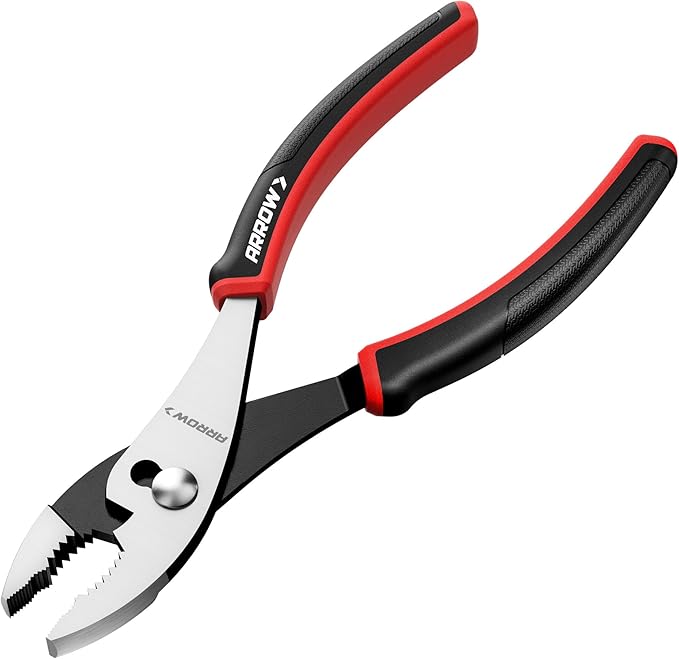 ARROW Slip Joint Pliers, 8 Inch High Carbon Steel Pliers Tool with Rust Resistant Finish, Comfortable TPR Handle, 3-Zone Jaw for Gripping, Tightening, or Loosening Nuts and Bolts