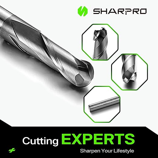Carbide Ball Nose End Mills 2 Flute 3/16 Inch SHK. and Cutting Dia. 3D Carving, High-Speed and Deep Cutting, AlCrN Coated, Apply for Alloy Steel, Stainless Steel and Various Cast Iron. (3PCS)