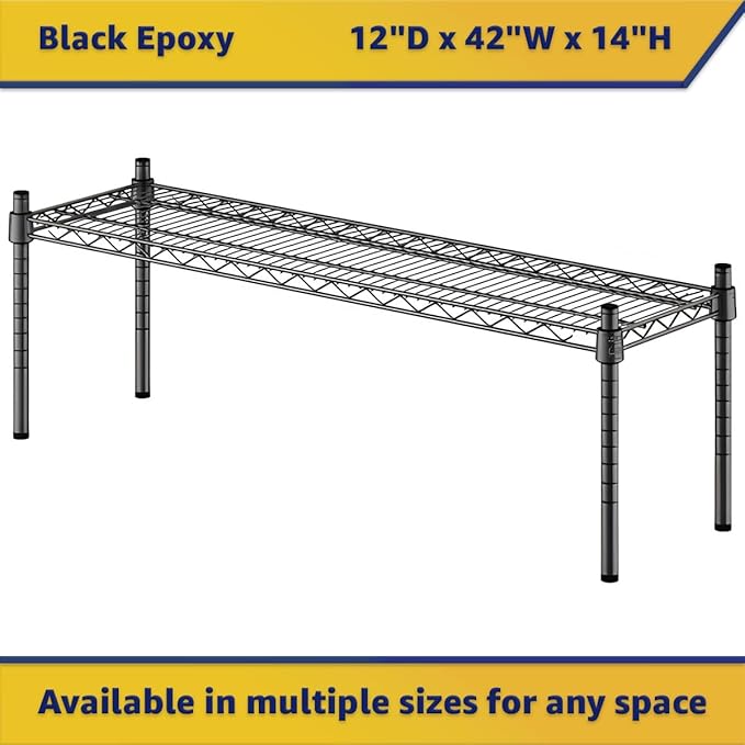 12" x 42" x 14" Black Epoxy Wire Storage Shelf, Dunnage Rack, Commercial 1 Tier Small Shelf
