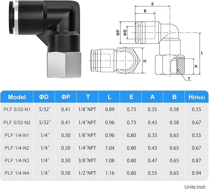 TAILONZ PNEUMATIC Female Elbow 1/4 Inch Tube OD x 1/4 Inch NPT Thread 90 Push to Connect Fittings PLF-1/4-N2 (Pack of 10)