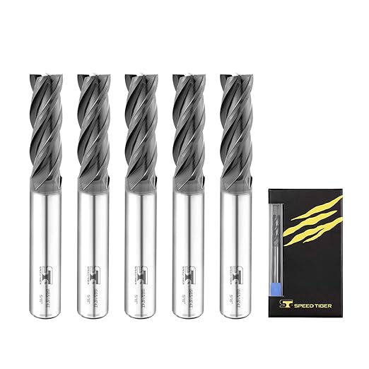 SPEED TIGER Micrograin Carbide Square End Mill - 4 Flute - ISE5/16 4T (5 Pieces, 5/16") - for Milling Alloy Steels, Hardened Steel, Metal & More ??Mill Bits Sets for DIYers & Professionals