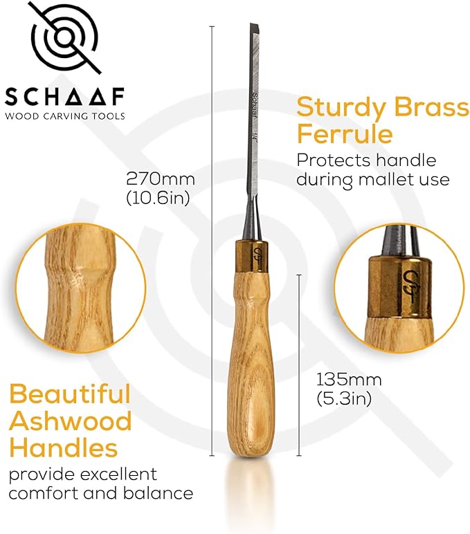 Finely Crafted Wood Chisel Set, 4 High-Performance Woodworking Chisels with Durable, Sharp CR-V Steel Blades Tempered to 60HRc, Chisel Set with Tool Roll from Schaaf Wood Carving Tools