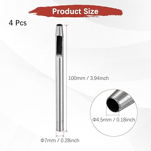 4.5MM Leather Hole Punch Tool [4PCS] - Metal Round Belt Hole Puncher Use for Leather Working & Belts & Watch Band & Paper & Plastic - [Silver Tone] Round Hollow Tools