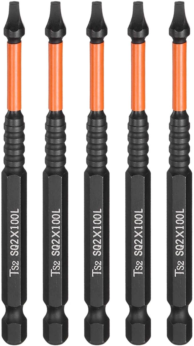 HARFINGTON 5pcs Square Head Screwdriver Bits 1/4" Hex Shank SQ2 Magnetic Head 4" Length S2 Steel Screw Driver Drill Bit for Repair Work Electric Screw Driver