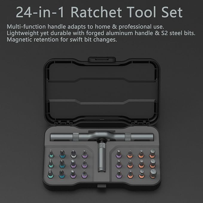 24 in 1 Magnetic Ratchet Screwdriver Set - Precision Professional Tool Kit with Case for Electronics, Computer, Phone, Watch, Bicycle, DIY Home Repair