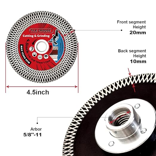 4.5" Tile Cutting Blade Diamond Blade with Flange for Cutting and Grinding Porcelain Tile Granite Marble