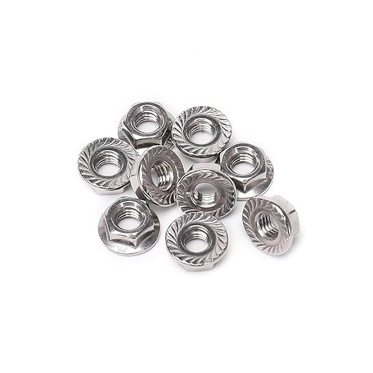 10 Pieces 3/8-16 Flange Nuts, 3/8-16 Serrated Hex Flange Lock Nuts, 304 Stainless Steel,Plain Finish
