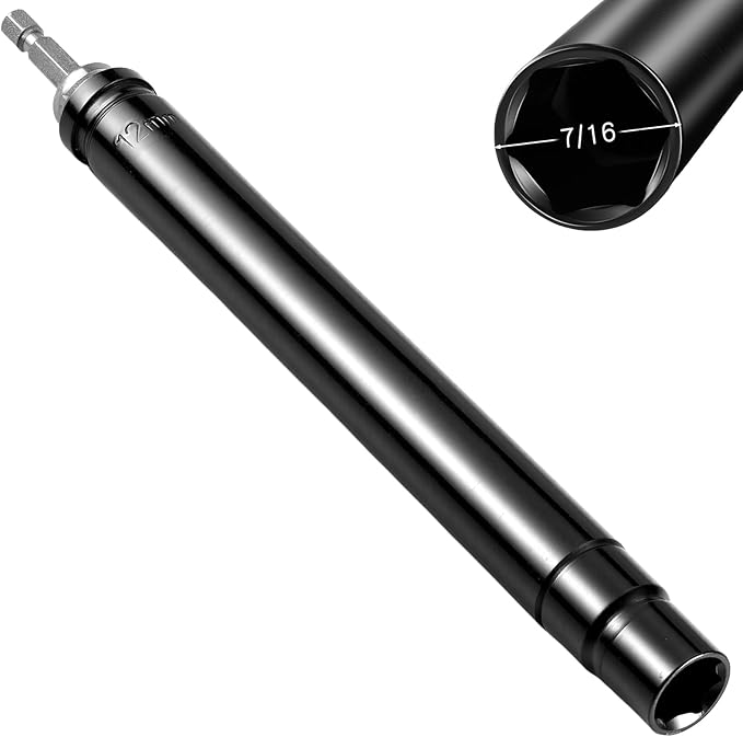 Blulu 7/16(12mm) power Nut Driver 7.8 Inch Long, Nut Runner Hollow Socket with 1/4" Hex Shank, Fit Long Bolts and Ductwork for Overhead Fastening Applications Operations(1 Pack, 7.8 Inch)