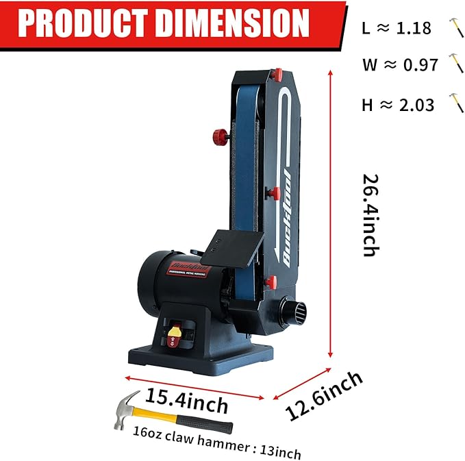 Bucktool 1HP 7A Belt Sander, 2횞48 Inch 4500 FPM Bench Belt Sander, Dual-Purpose Flat & Curved Sanding Design, Iron Base & Platen with Safety Switch, Ideal for Knife Making, Metalworking, Workshop Use