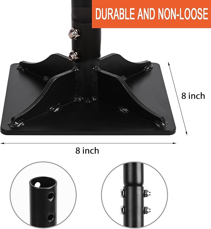 Steel Tamper 8in횞8in, 45in Long-Handled Hand Tamper with Rubber Grip, Durable Ground Tamper, Ideal for Leveling Garden Soil, Gravel, as Well as Laying Floor Tiles and Repairing Blacktop