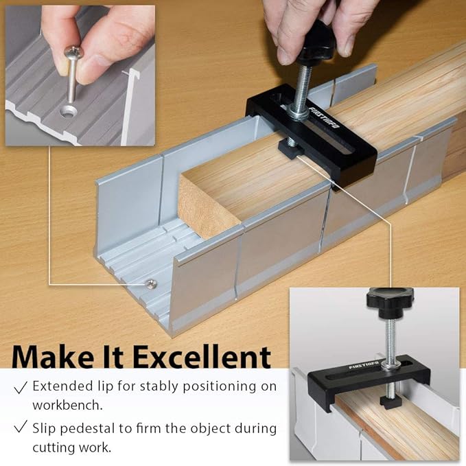 FIRSTINFO H5441 Metal Aluminum Miter Box 9.8 Inch Mitre Box for Manual Saw for Hand Saw 3 Cutting Angles with Fixable Screw