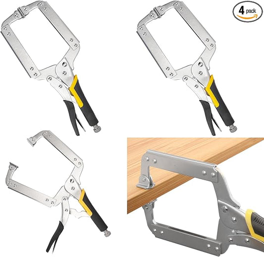 4 Pack 14 Inch C Clamp Locking Pliers,Locking C Clamp, Adjustable Nickel Plated C Pliers For Wood Working, Welding, Electrician Maintenance and more, by GENHAKON