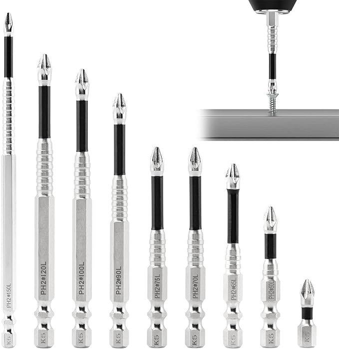 Upgrade High Magnetic Screwdriver Drill Bit Set, 9 Pcs Impact Resistant Non Slip Magnetic Durability Anti-Shock Impact Driver Bit Set - 25 50 65 70 75 90 100 120 150mm