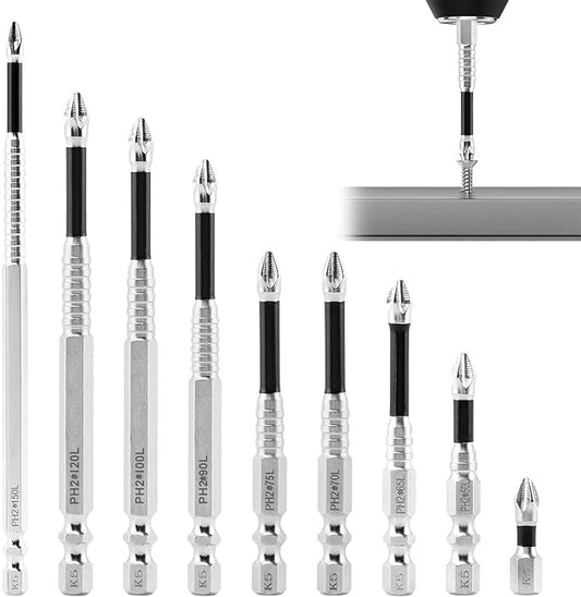 Upgrade High Magnetic Screwdriver Drill Bit Set, 9 Pcs Impact Resistant Non Slip Magnetic Durability Anti-Shock Impact Driver Bit Set - 25 50 65 70 75 90 100 120 150mm