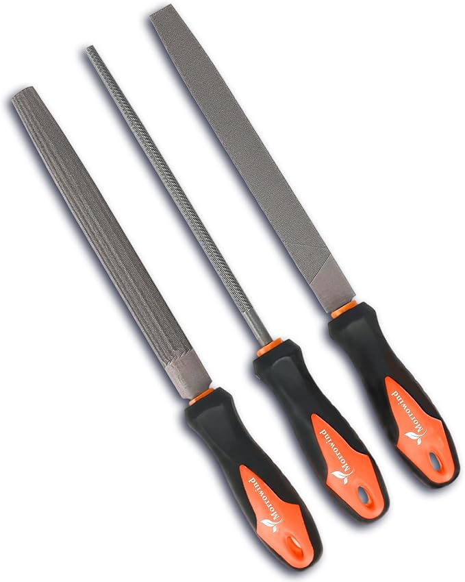 MORROWIND 3 Pcs Metal File Set, 8-Inch Carbon Steel Files with Flat, Half-Round, and Round Shapes, Heavy-Duty Hand Tools for Metal, Wood, Plastic and More, Orange