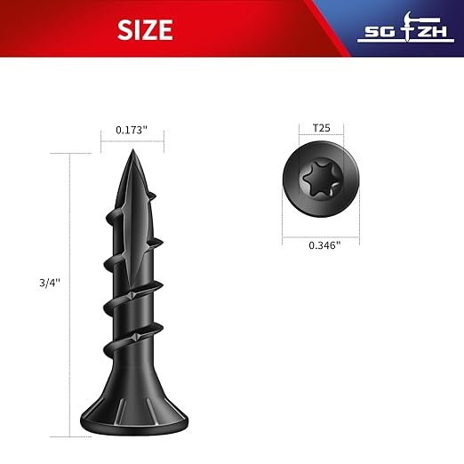 #8 x 3/4" Deck Screws (260Pcs) 1lb. Carbon Steel, Black, Flat Head, Rust Resistant epoxy Coated, with T25 Star Bit