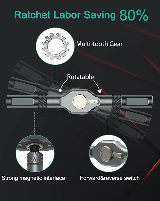 ORIA 24 in 1 Ratchet Screwdriver Set, Magnetic Screwdriver Kit, DIY Repair Tool Kit, Detachable Assembly T Handle, Portable Case for Bicycle, Furniture, Electronics, DIY