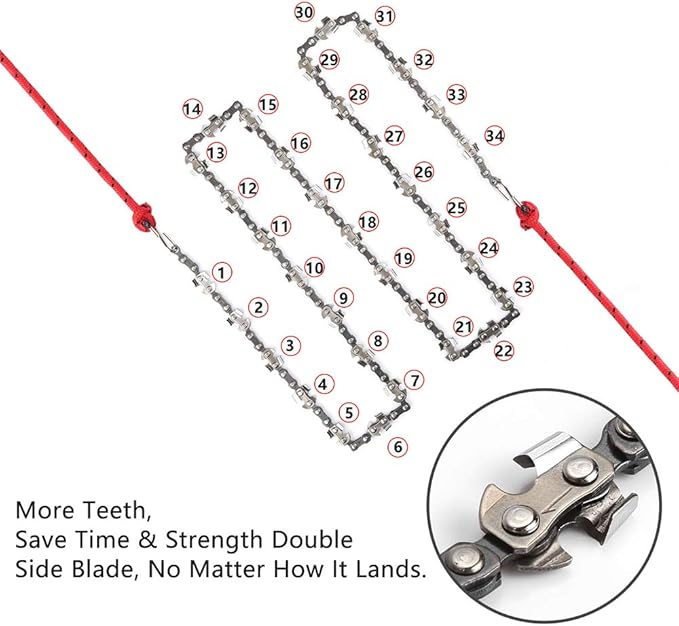 Hand Chain Saw for High Limb Tree Branch with 50 Inch Long Chainsaw 34 Blades on Double Sides and Two 5M Ropes, Easy for Cutting High Branch Upon 7M, Perfect Survivalist Tool & Camping Garden Gear.
