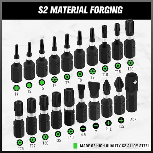 SWANLAKE 20PCS Tamper Resistant Star Bit Set,Torx Bit Set, Impact Grade Security Torx Bits Set,1/4-inch Hex Shank, S2 Alloy Steel, T4-T40