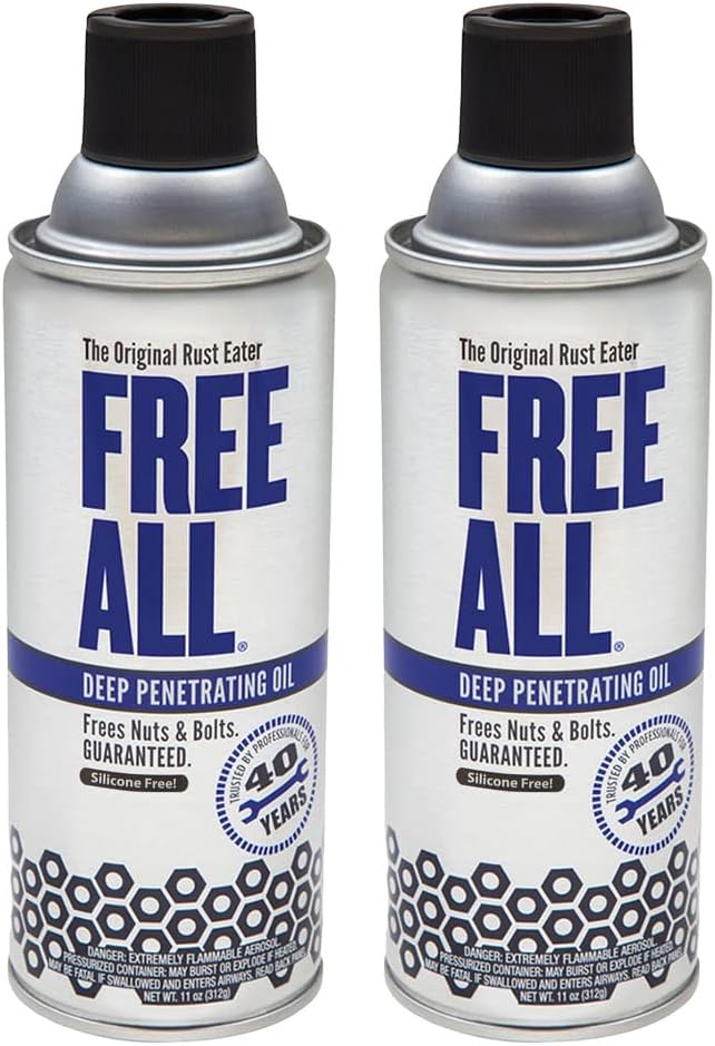 Free All Rust Eater Deep Penetrating Oil, 11 oz Aerosol ??Loosens Rusted Bolts, Nuts, Pipe Connections & Locks ??Industrial-Grade Rust Remover, Silicone-Free, Safe on Paint & Plastic Surfaces, 2-Pack