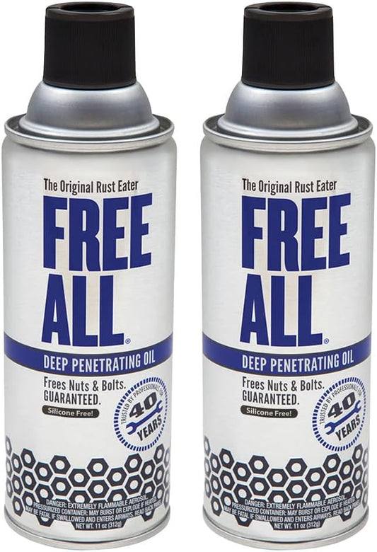 Free All Rust Eater Deep Penetrating Oil, 11 oz Aerosol ??Loosens Rusted Bolts, Nuts, Pipe Connections & Locks ??Industrial-Grade Rust Remover, Silicone-Free, Safe on Paint & Plastic Surfaces, 2-Pack