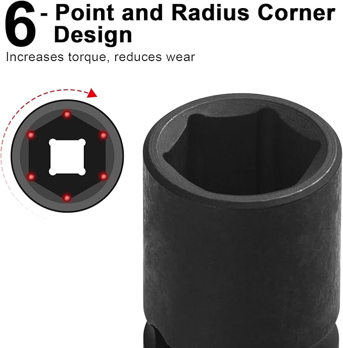 Jetech 1/2 Inch Drive 19mm Standard Impact Socket, Chrome Molybdenum Alloy Steel, 6-Point Design, Metric