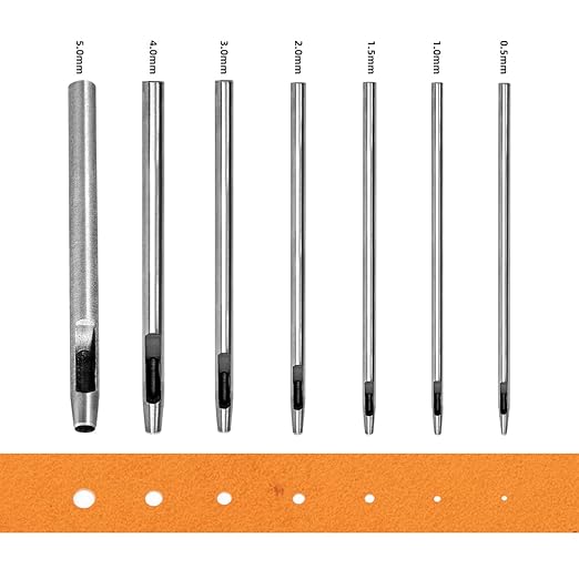 WUTA 7Pcs Hollow Punch Leather Hole Cutter 0.5mm-5mm Round Punch Tool Set,Leathercraft Working Kit for Watch Band, Fabric, Plastics, Gasket Belt
