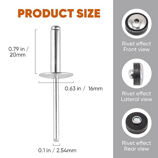 ALLCLEAN (90 pcs) 3/16 * 3/4" Large Flange Open End Aluminum Blind Rivets,4.8 * 20 Pop Blind Rivet