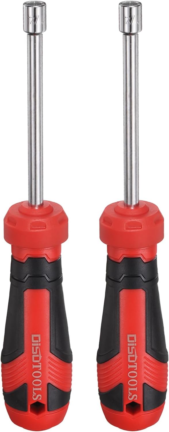 HARFINGTON 2 Pcs SAE Nut Driver 1/4" CR-V Non-Magnetic Tip Hollow Shafts Hex Socket Screwdriver with Anti-Slip Handle for Automobile Repair Bit Driver