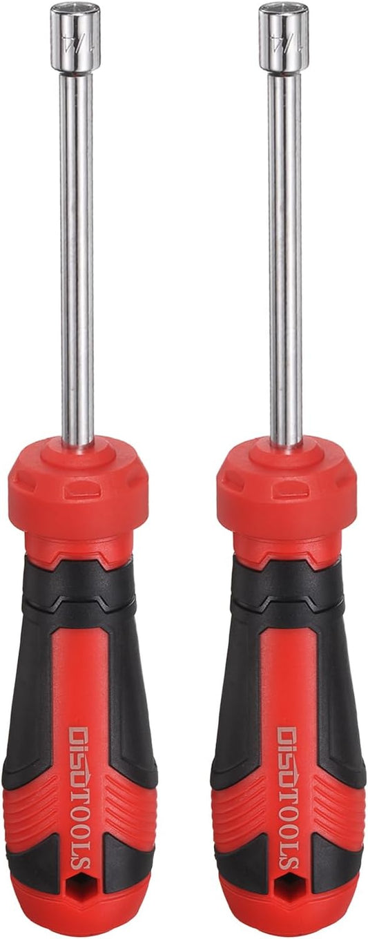 HARFINGTON 2 Pcs SAE Nut Driver 1/4" CR-V Non-Magnetic Tip Hollow Shafts Hex Socket Screwdriver with Anti-Slip Handle for Automobile Repair Bit Driver