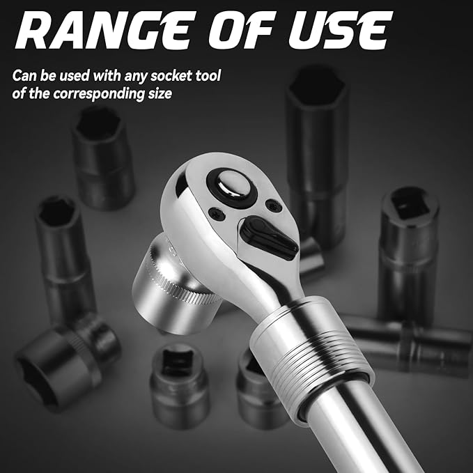 DISEN 3PCS Extendable Ratchet Wrench Set,1/4" 3/8" 1/2" Drive 72-Tooth, Quick-Release, Reversible Drive Socket Wrenches,Soft Grip Handle with Storage Tray