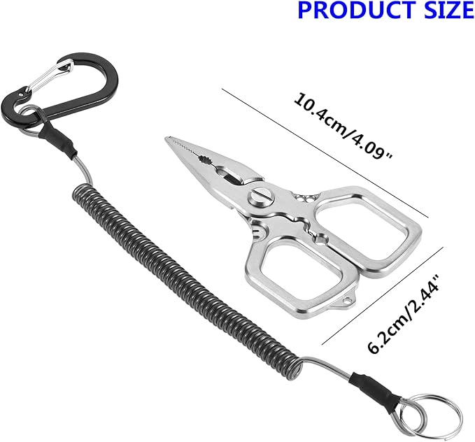 dophee Fishing Pliers Saltwater with Split Ring, Stainless Steel Mini Multifunctional Fish Hook Remover PE Line Cutter Scissors Tool Fishing Gear Accessories