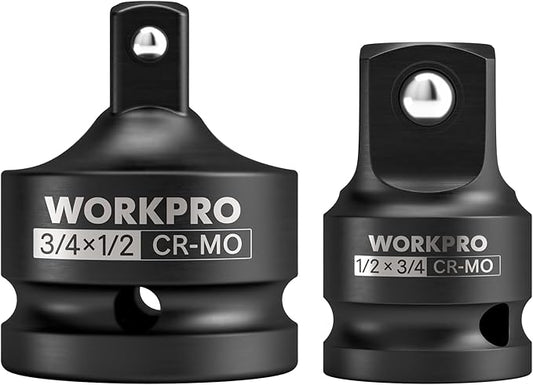 WORKPRO 2-Piece Impact Socket Adapter and Reducer Set, 3/4" F to 1/2" M & 1/2" F to 3/4" M Drive Socket Adapter Set, Cr-Mo Steel, Square Drive Adapter for Impact Driver Conversions